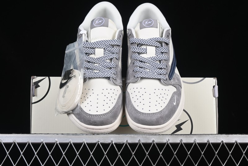 Nike Travis Scott x Fragment Design x Air Jordan 1 Low OG SP AJ1 Retro Sneakers with Reverse Swoosh - CF3688-066