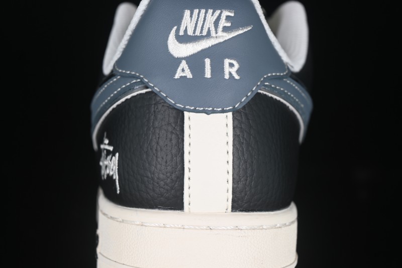 Nike Air Force 1 '07 Low Stussy Collaboration Grey Blue Black Leather Low-Top Casual Sneakers - XZ6188-199