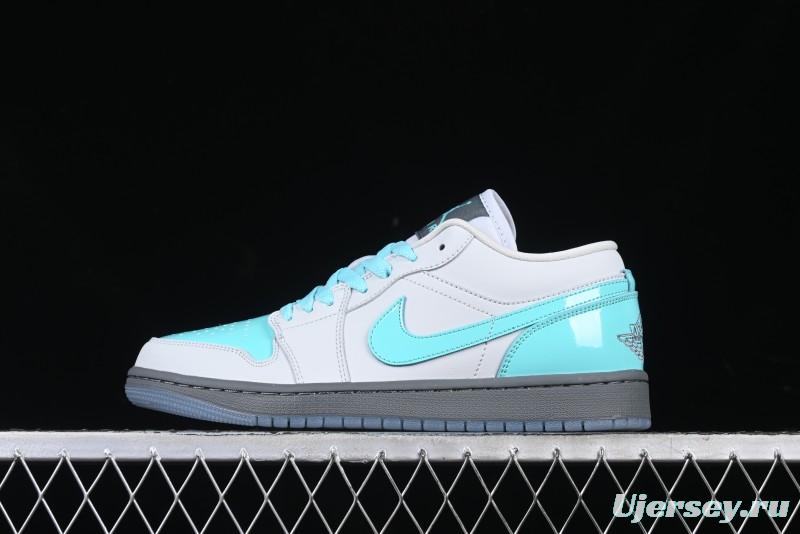 Nike Air Jordan 1 Low AJ1 Patent Leather Grey Green Casual Sneakers - HQ3599-025