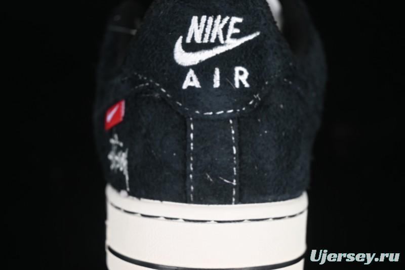Nike Air Force 1 '07 Low Stussy Collaboration Black Grey Outsole Low-Top Casual Sneakers - SJ6698-017