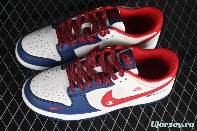 Nike SB Dunk Low Edison Chen Collaboration Blue Red Swoosh Anniversary Custom Low-Top Casual Skate Shoes - DJ2024-099