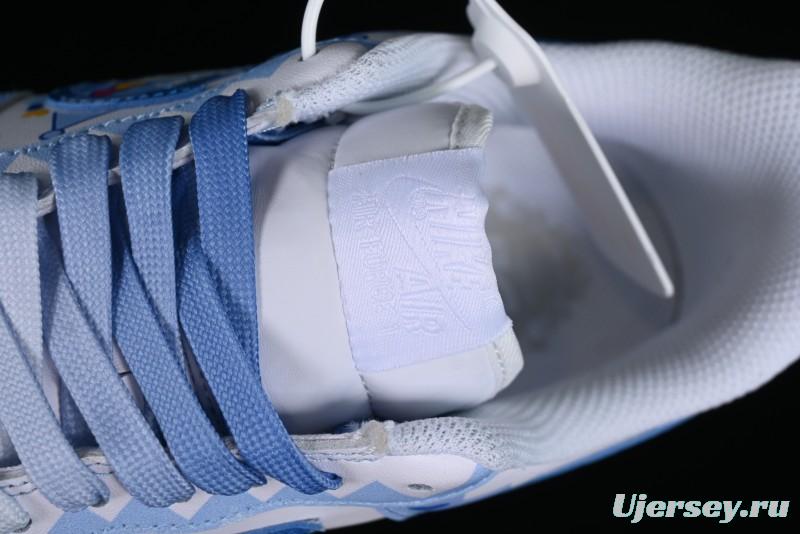 Nike Air Force 1 '07 Low Witch Collaboration Custom Leather Sneakers with Skull Design and Gradient White-Blue - CW2288-111