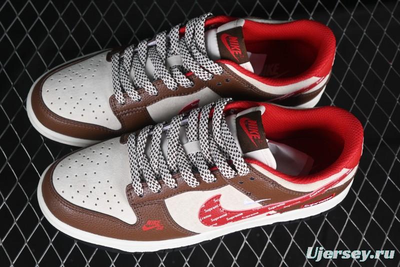 Nike SB Dunk Low Supreme Collaboration Letter Red Hook Anniversary High-End Custom Low-Top Casual Skate Shoes - DJ2024-096