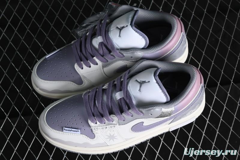 Nike Air Jordan 1 Low AJ1 Retro Basketball Shoes with Panda Mischief Modern Floral Design - 553560-053