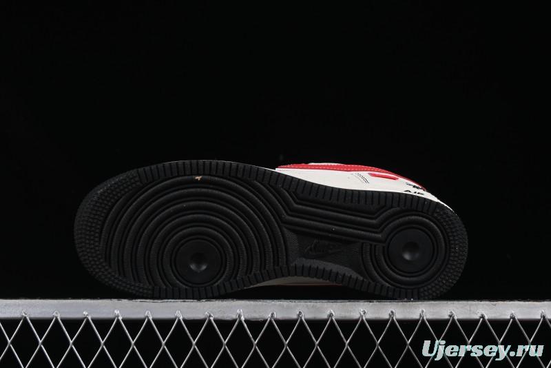 Nike Air Force 1 '07 Low Stussy Collaboration Black Stitch Red Swoosh Casual Sneakers - XS1958-518