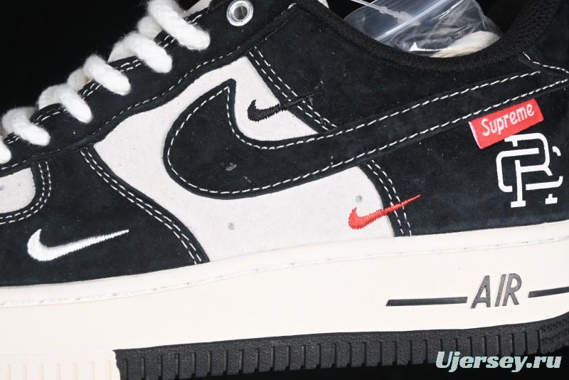 Nike Air Force 1 '07 Low Supreme Champion Collaboration Beige Black Mini Swoosh Casual Sneakers - SJ6698-019