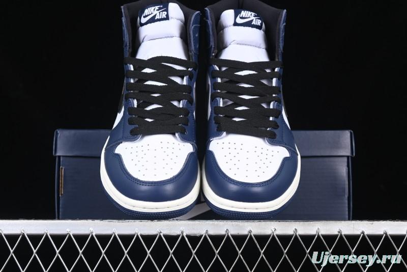 Nike Air Jordan 1 High OG "Midnight Navy" Basketball Shoes with Full Leather Construction - DZ5485-401