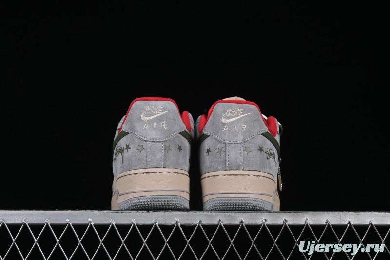Nike Air Force 1 '07 Low Stussy Collaboration Olive Green Star Low-Top Casual Sneakers - KK1988-034