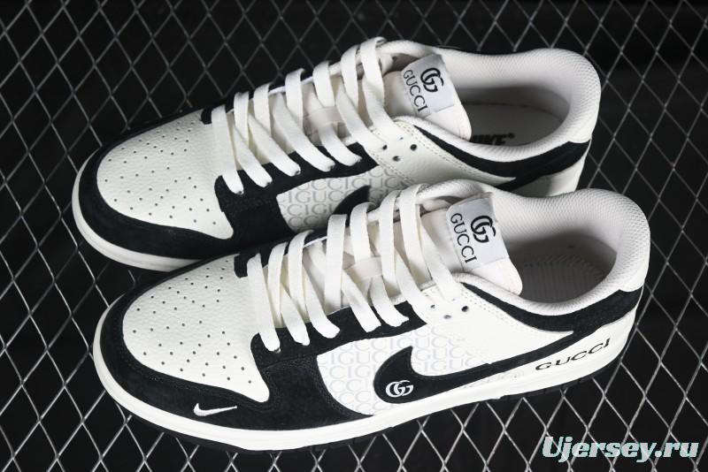 Nike SB Dunk Low Gucci Collaboration Black White Lettering Anniversary High-End Custom Low-Top Casual Skate Shoes - DJ2024-098