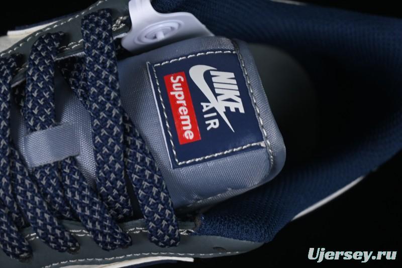 Nike Air Force 1 '07 Low Supreme Casual Sneakers in Grey Blue with Red Swoosh - XZ6188-382