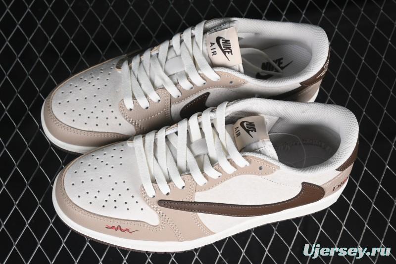 Nike Travis Scott x Fragment Design x Air Jordan 1 Low OG SP AJ1 Snake Year Limited Brown Snake Print Low Top Casual Sneakers - DM7866-074
