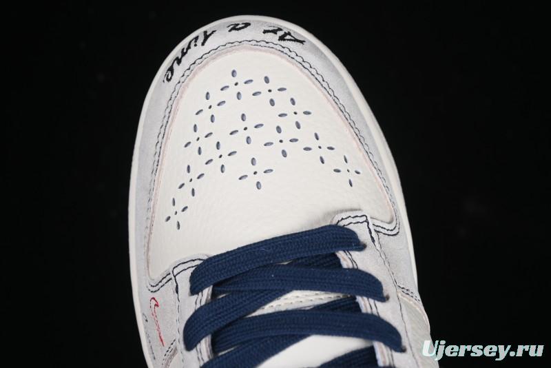 Nike SB Dunk Low Stussy Collaboration Embroidered Navy Swoosh Anniversary Custom Low-Top Casual Sneakers - MM1089-032