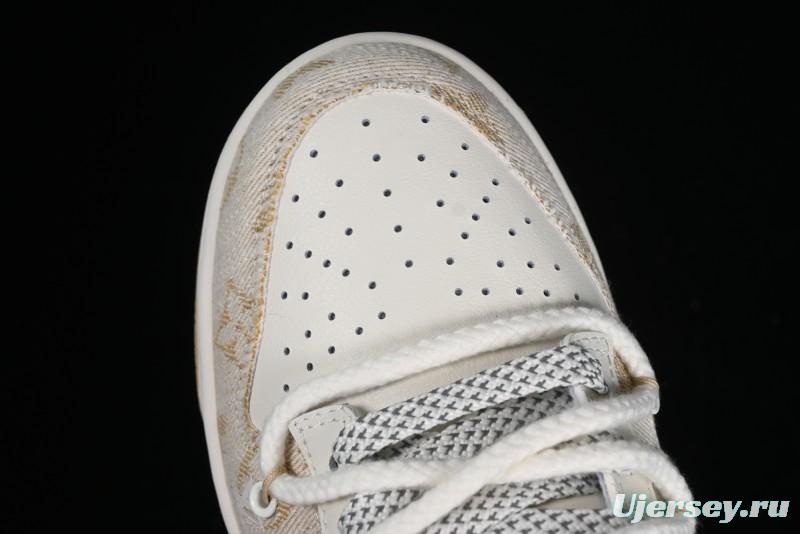 Nike SB Dunk Low LV Collaboration - Yellow Denim Print Anniversary High-End Custom Low-Top Casual Sneakers - SJ2068-247
