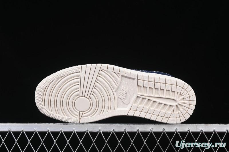 Nike Travis Scott x Fragment Design x Air Jordan 1 Low OG SP AJ1 Retro Sneakers with Reverse Swoosh - CF3688-066