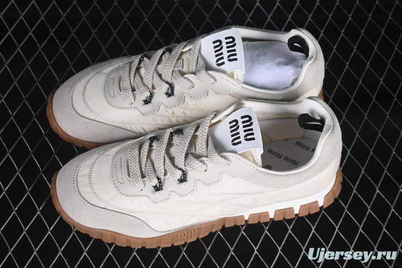 Miu Miu Suede Round Toe Lace-Up Women's Low-Top Casual Shoes in Beige - 99D4