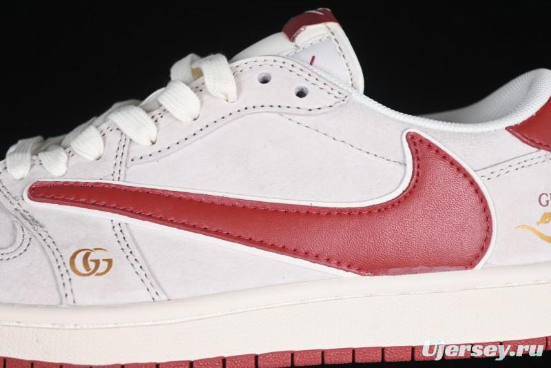 Nike Travis Scott x Fragment Design x Air Jordan 1 Low OG SP AJ1 Retro Sneakers with Reverse Swoosh - XZ6188-056