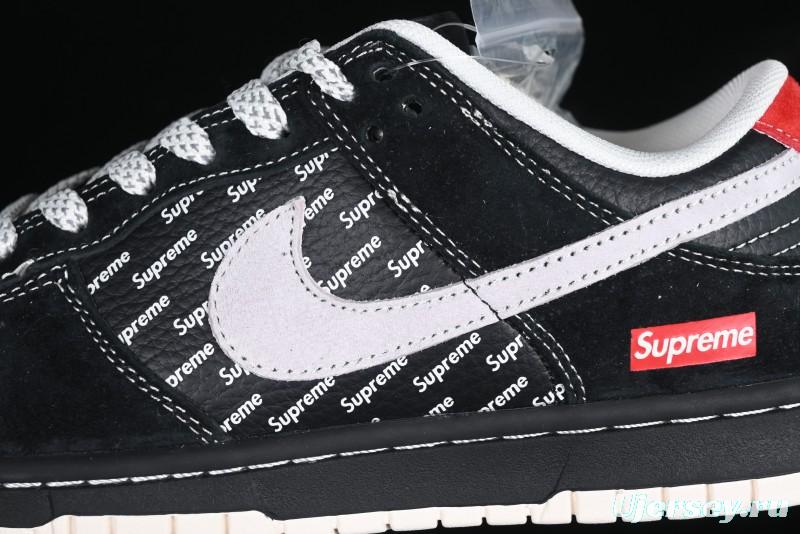 Nike SB Dunk Low Supreme Collaboration Black Grey Swoosh Anniversary Custom Low-Top Casual Skate Shoes - XS1086-011