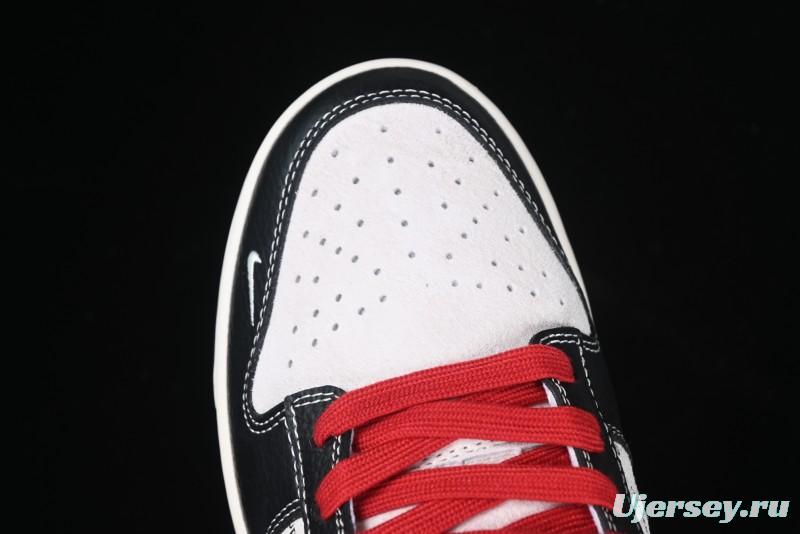 Nike SB Dunk Low Supreme Collaboration - Black Leather Texture Anniversary High-End Custom Low-Top Casual Skate Shoes - XS1086-020