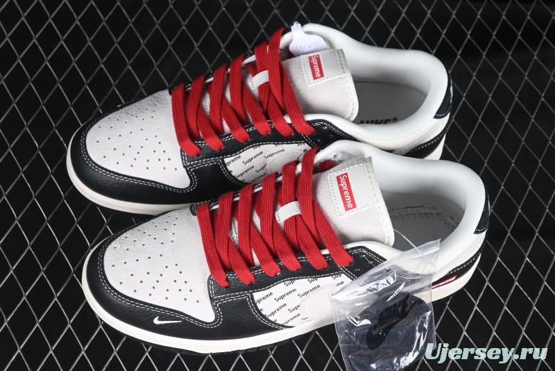 Nike SB Dunk Low Supreme Collaboration - Black Leather Texture Anniversary High-End Custom Low-Top Casual Skate Shoes - XS1086-020