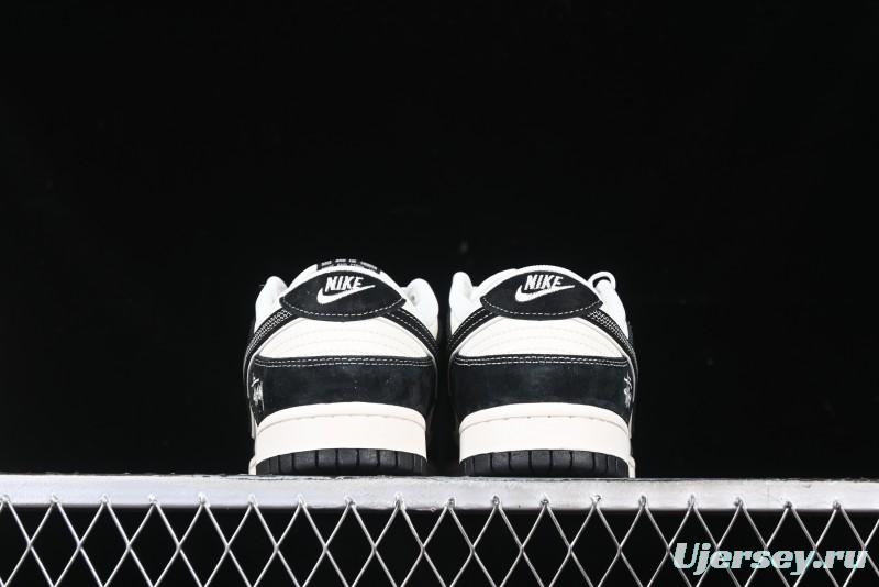 Nike SB Dunk Low Stussy x Gucci Triple Collaboration - Irregular Black Swoosh Anniversary Custom Low-Top Casual Sneakers - FC1688-196