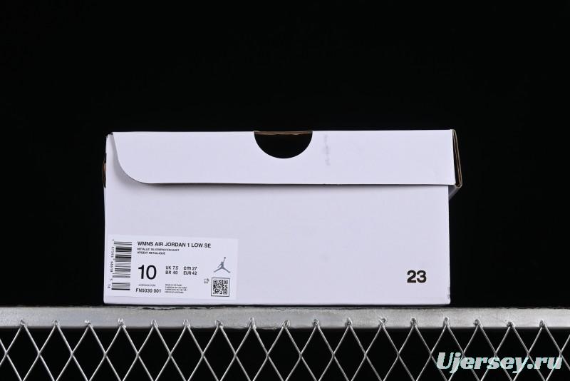 Nike Air Jordan 1 Low "Metallic Silver" Casual Sneakers with Metallic Finish - FN5030-001