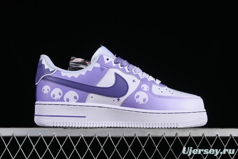 Nike Air Force 1 Low Witch Collaboration Custom Leather Sneakers with Gradient White-Purple and Skull Design - CW2288-111