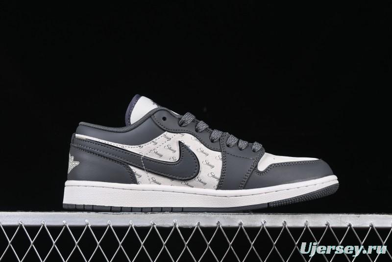 Nike Air Jordan 1 Low Stussy Collaboration - Signal Black Retro Basketball Shoes - XX3318-966
