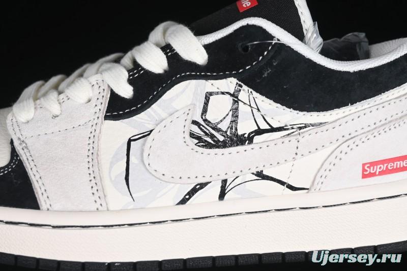 Nike Air Jordan 1 Low Supreme Collaboration Spider Custom High-End Retro Basketball Shoes - XS6086-007