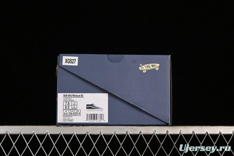Vans Sk8-Mid Reissue 83 High-End Retro Skate Shoes with Blue Patchwork Suede - VN000CQQDWR