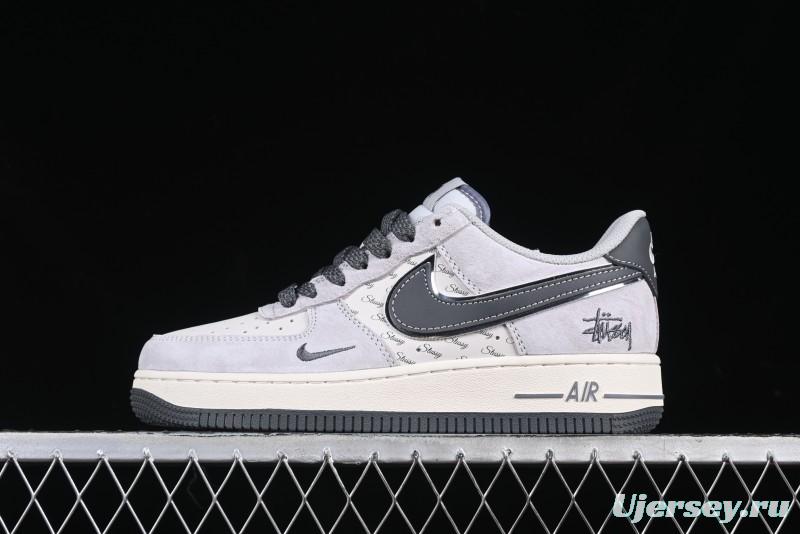 Nike Air Force 1 '07 Low Stussy Collaboration Grey Swoosh Casual Sneakers - XZ6188-911