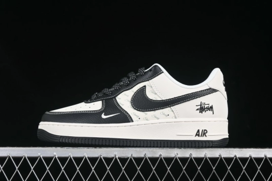 Nike Air Force 1 '07 Low Stussy Collaboration Black Leather Low-Top Casual Sneakers - HH7518-045