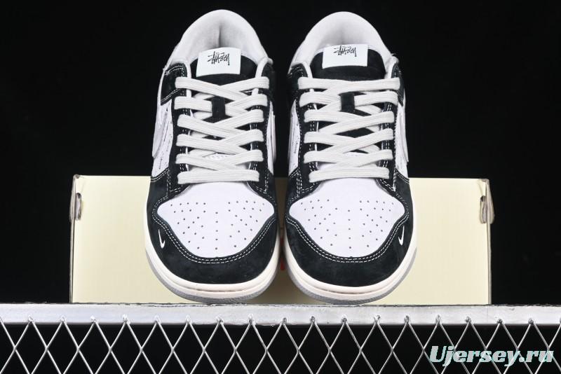 Nike SB Dunk Low Stussy Collaboration - Black Grey Pig Leather Anniversary Custom Edition Low-Top Casual Sneakers - XX3168-008