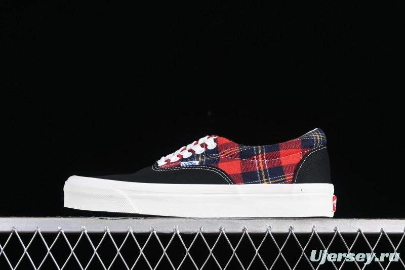 Vans Era Low-Top Skate Shoes with Black Canvas and Red Scottish Plaid Checkered Design - VN0A2RR1QWP
