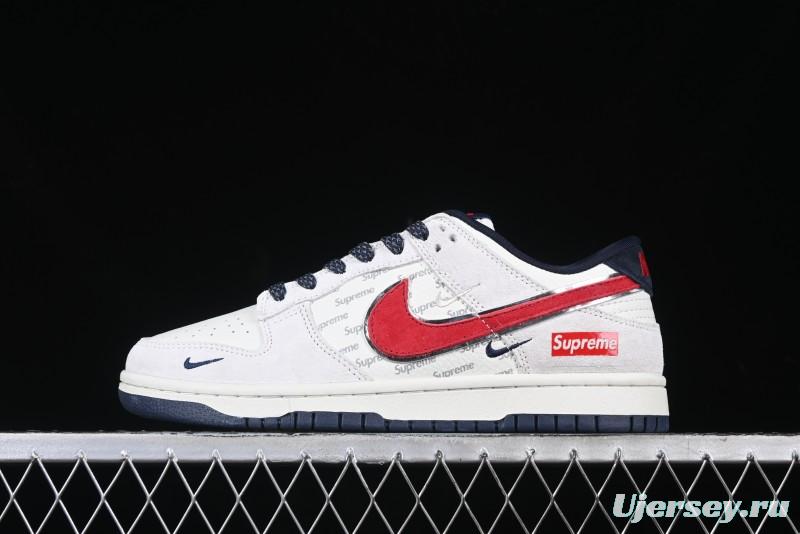 Nike SB Dunk Low Supreme Collaboration - Grey Pig Suede with Red Swoosh Anniversary Custom Edition Low-Top Casual Skate Shoes - CH8311-232