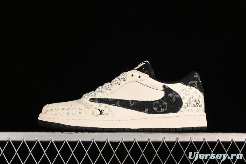 Nike Air Jordan 1 Low OG SP Travis Scott x Fragment Design Black Denim Print Casual Sneakers - SJ2068-005