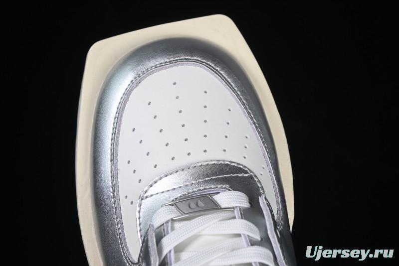 Choco Concert Leather Asymmetrical Fashion Sneakers Silver White - AJE5