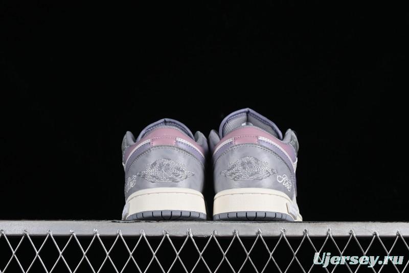 Nike Air Jordan 1 Low AJ1 Retro Basketball Shoes with Panda Mischief Modern Floral Design - 553560-053