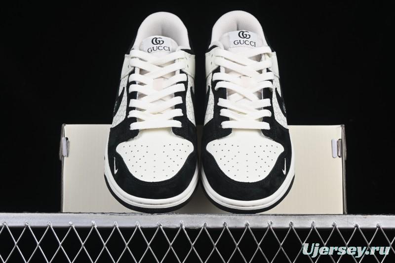 Nike SB Dunk Low Gucci Collaboration Black White Lettering Anniversary High-End Custom Low-Top Casual Skate Shoes - DJ2024-098