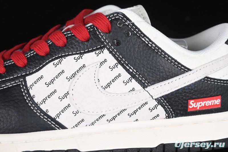Nike SB Dunk Low Supreme Collaboration - Black Leather Texture Anniversary High-End Custom Low-Top Casual Skate Shoes - XS1086-020