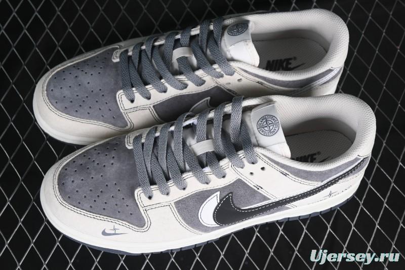 Nike SB Dunk Low Stone Island Collaboration Black White Swoosh Anniversary Custom Low-Top Casual Skate Shoes - DJ2024-087