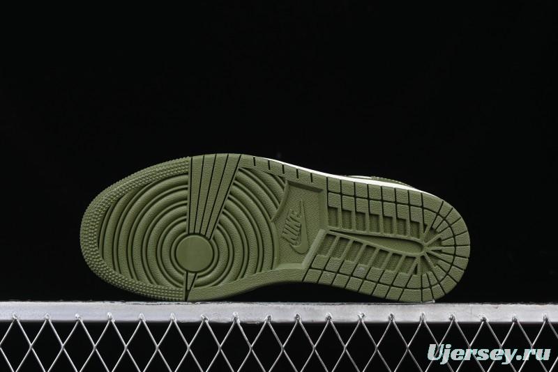 Nike Travis Scott x Fragment Design x Air Jordan 1 Low OG SP AJ1 Stussy Collaboration Bamboo Green Low-Top Casual Sneakers - BB1199-201