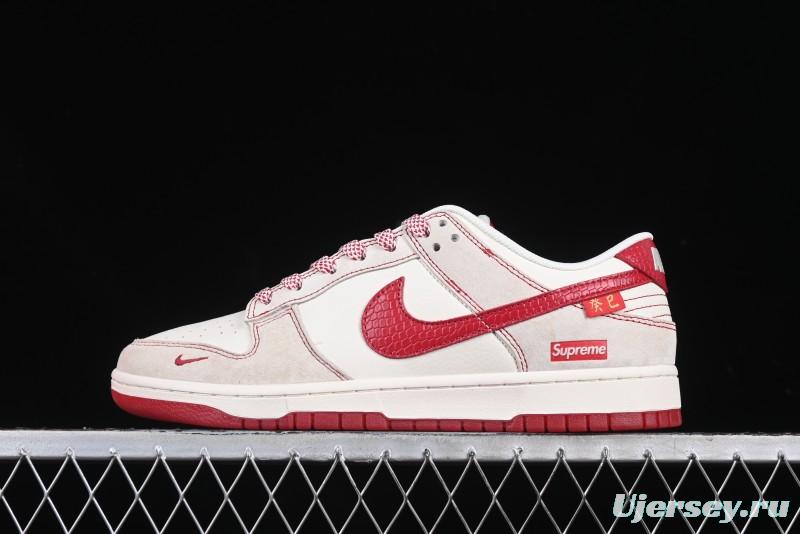 Nike SB Dunk Low Supreme Collaboration Year of the Snake Limited Edition Snake Pattern Red Swoosh Anniversary High-End Custom Low-Top Casual Skate Shoes - HH7518-029