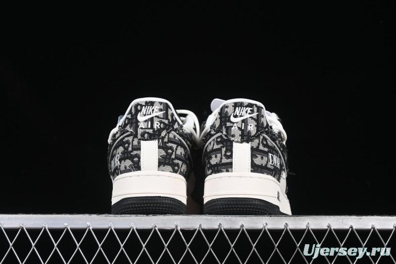 Nike Air Force 1 '07 Low Dior Collaboration Black Pattern Drawstring Casual Sneakers - SJ1198-106