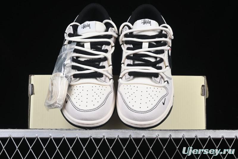 Nike SB Dunk Low Stussy Collaboration Anniversary Edition Lace-Up Beige Grey Black Swoosh Low-Top Casual Skate Shoes - YX5066-242