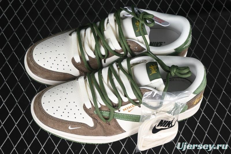 Nike Travis Scott x Fragment Design x Air Jordan 1 Low OG SP AJ1 Stussy Collaboration Suede Green Low Top Casual Sneakers - XS3186-202