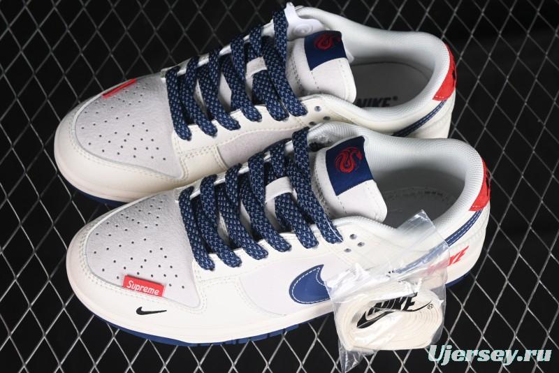Nike SB Dunk Low Supreme Collaboration - Off-White 3D Navy Swoosh Anniversary Custom Low-Top Casual Sneakers - FC1688-204