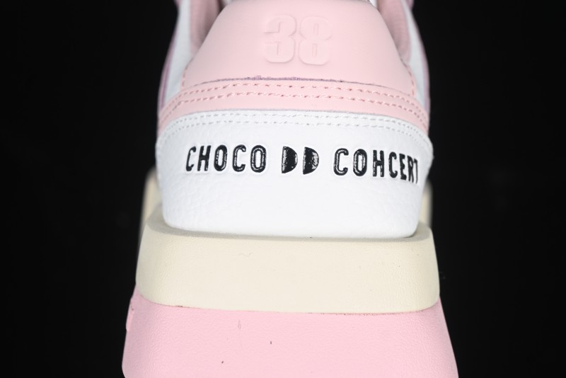 Choco Concert Leather Round Square Asymmetrical Fashion Sneakers White Pink - AJE5