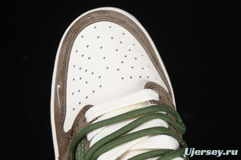 Nike Travis Scott x Fragment Design x Air Jordan 1 Low OG SP AJ1 Stussy Collaboration Suede Green Low Top Casual Sneakers - XS3186-202