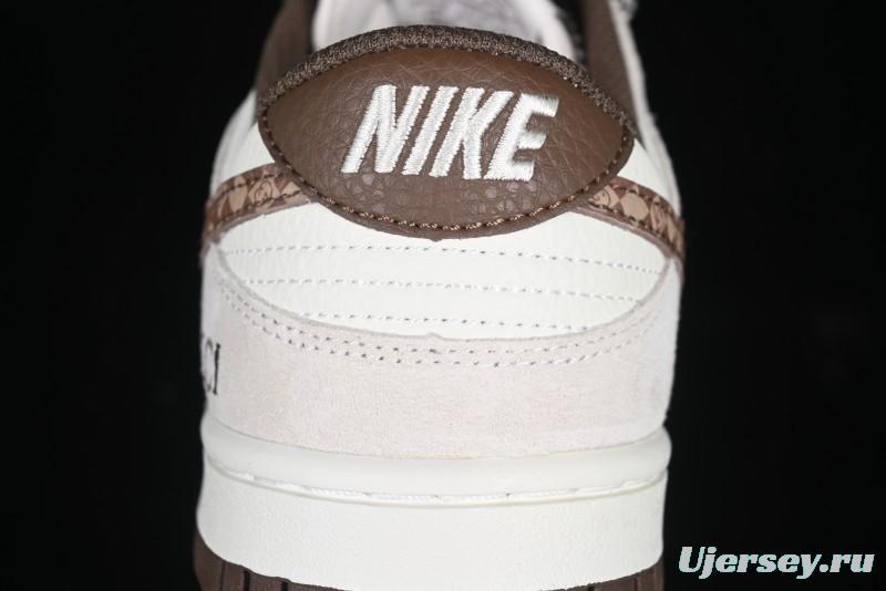 Nike SB Dunk Low Gucci Collaboration Monogram Beige Brown Swoosh Anniversary Custom Low-Top Casual Skate Shoes - DJ2024-059
