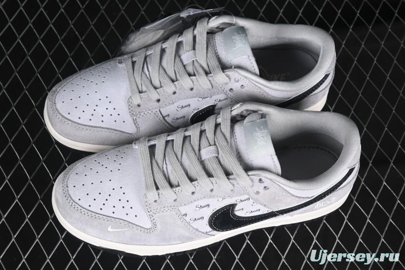 Nike SB Dunk Low Stussy Collaboration - Black Swoosh Anniversary Custom Low-Top Casual Skate Shoes - XX3168-069